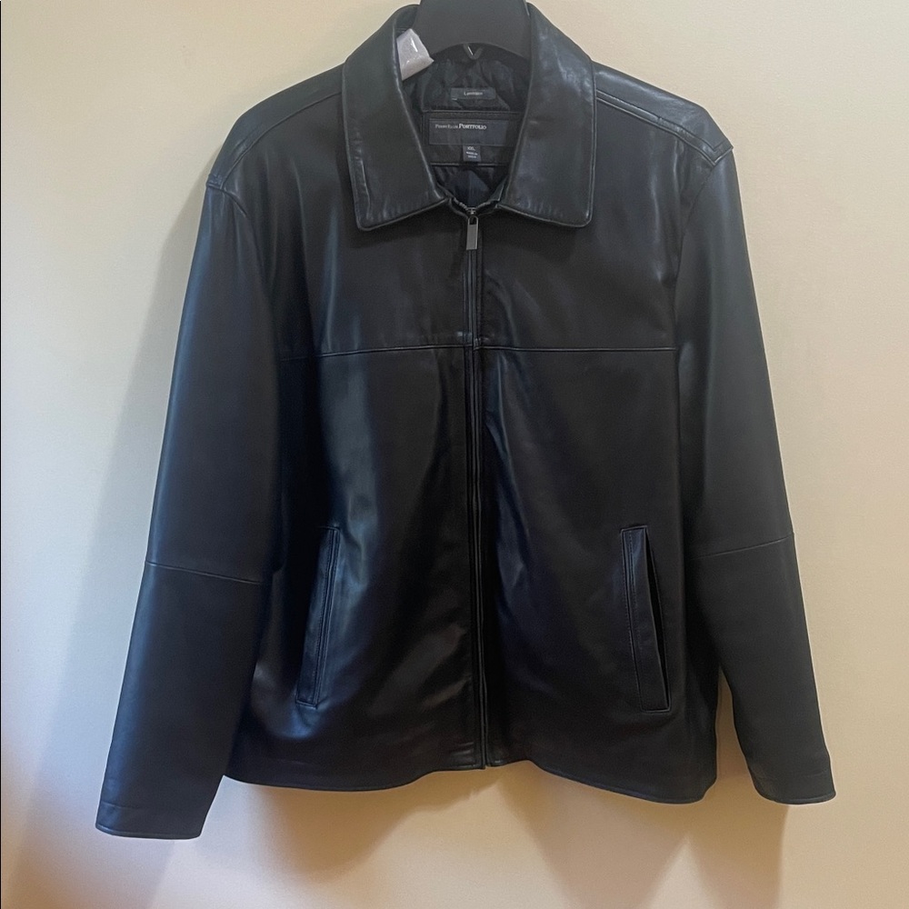 Perry Ellis  Leather Classic Black Jacket